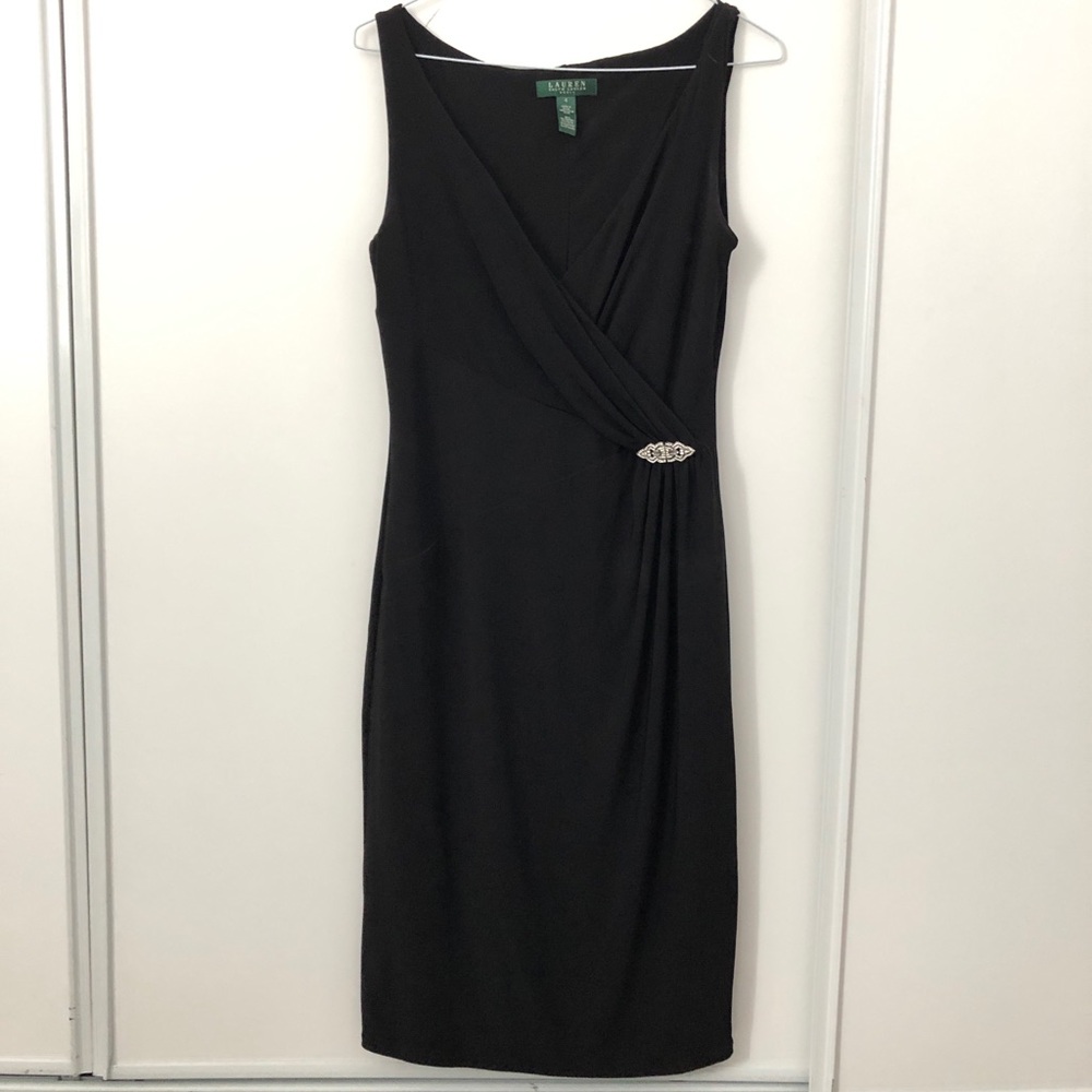Lauren by Ralph Lauren Black Sleeveless Cross Over Black Dress
